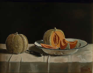 Still life with cantaloupe | Oil on canvas - 5 x 7 inch